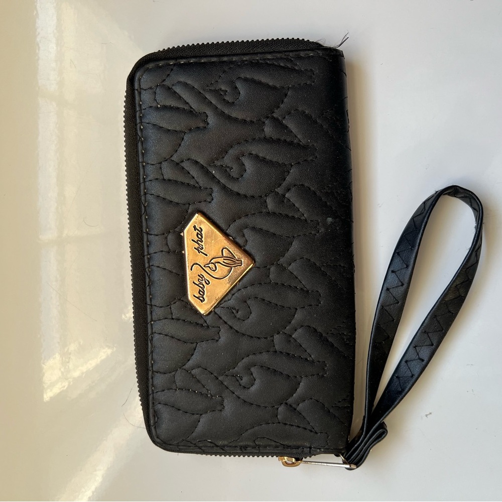 Y2K Baby Phat Black Quilted Wallet/Wristlet with Gold Logo